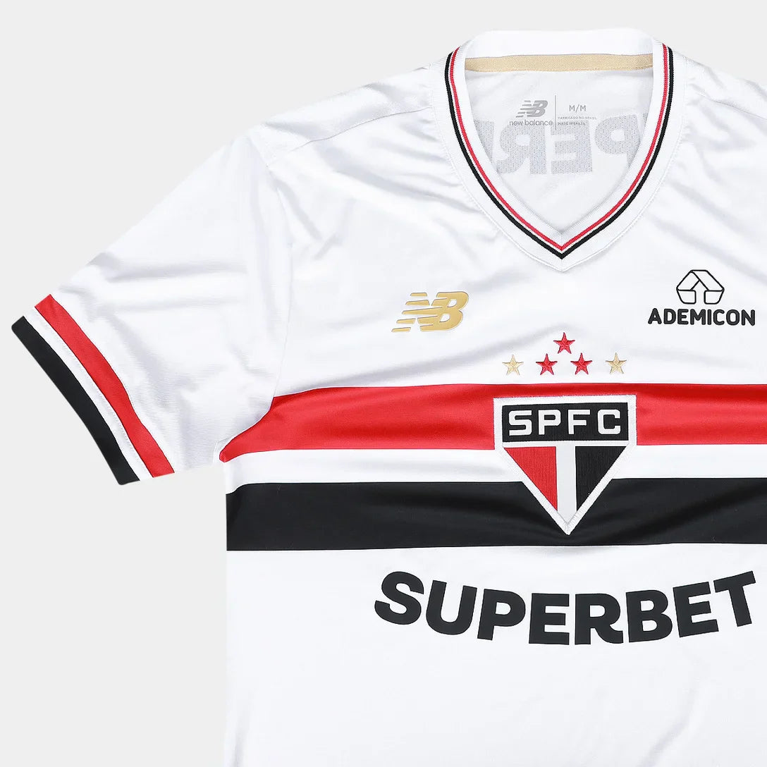 Camisa São Paulo 25/26 Home Torcedor New Balance Masculina - Branco+Vermelho