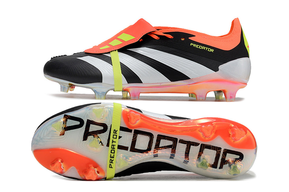 Chuteira Adidas Predator Elite Tongue FG - Preta, Branca e Laranja