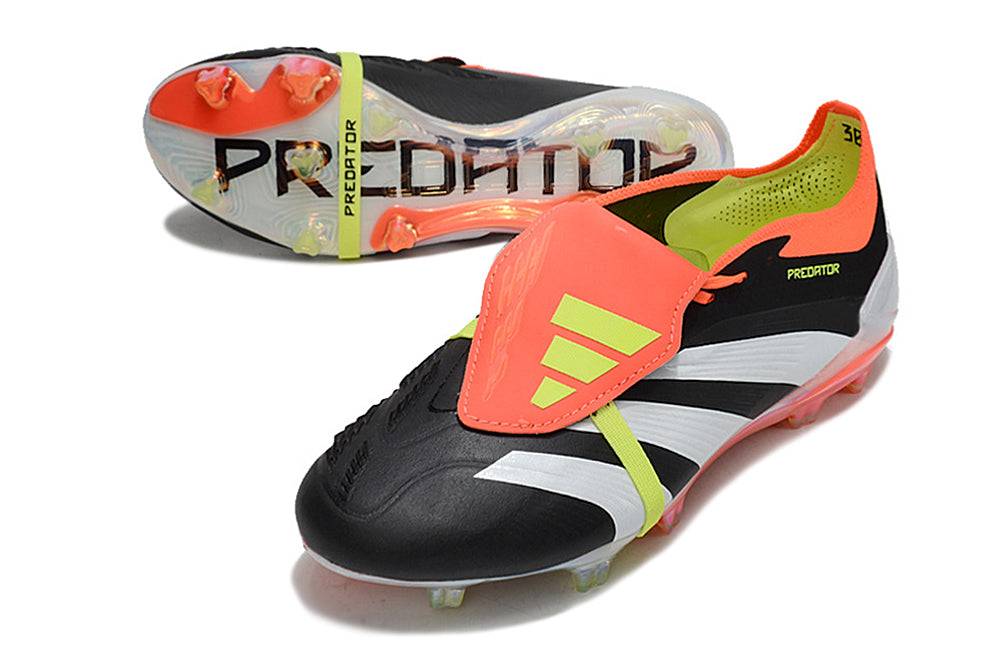 Chuteira Adidas Predator Elite Tongue FG - Preta, Branca e Laranja