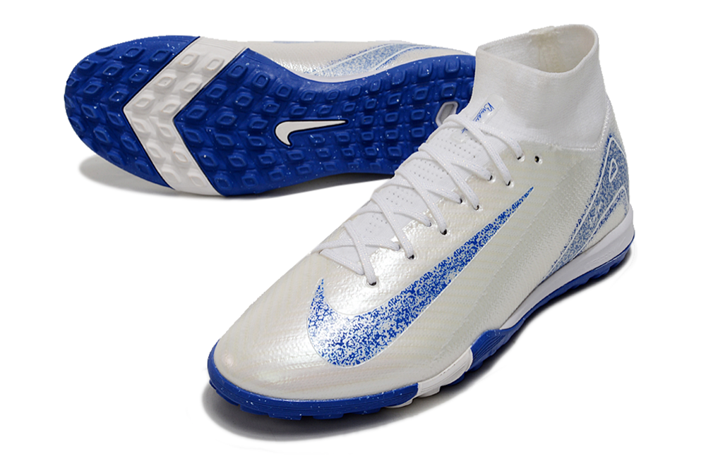 Chuteira Society Nike Air Zoom Mercurial Superfly 10 Elite TF - Branca e Azul
