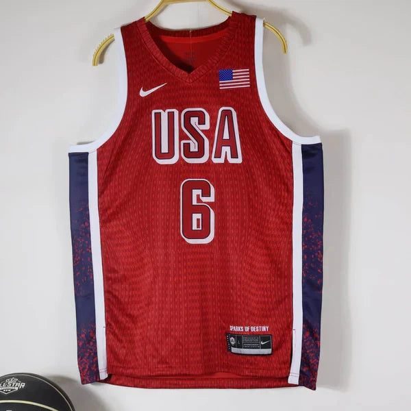 Regata Seleção Americana de Basquete Olimpíadas 2024 LeBron James 6 - Vermelha